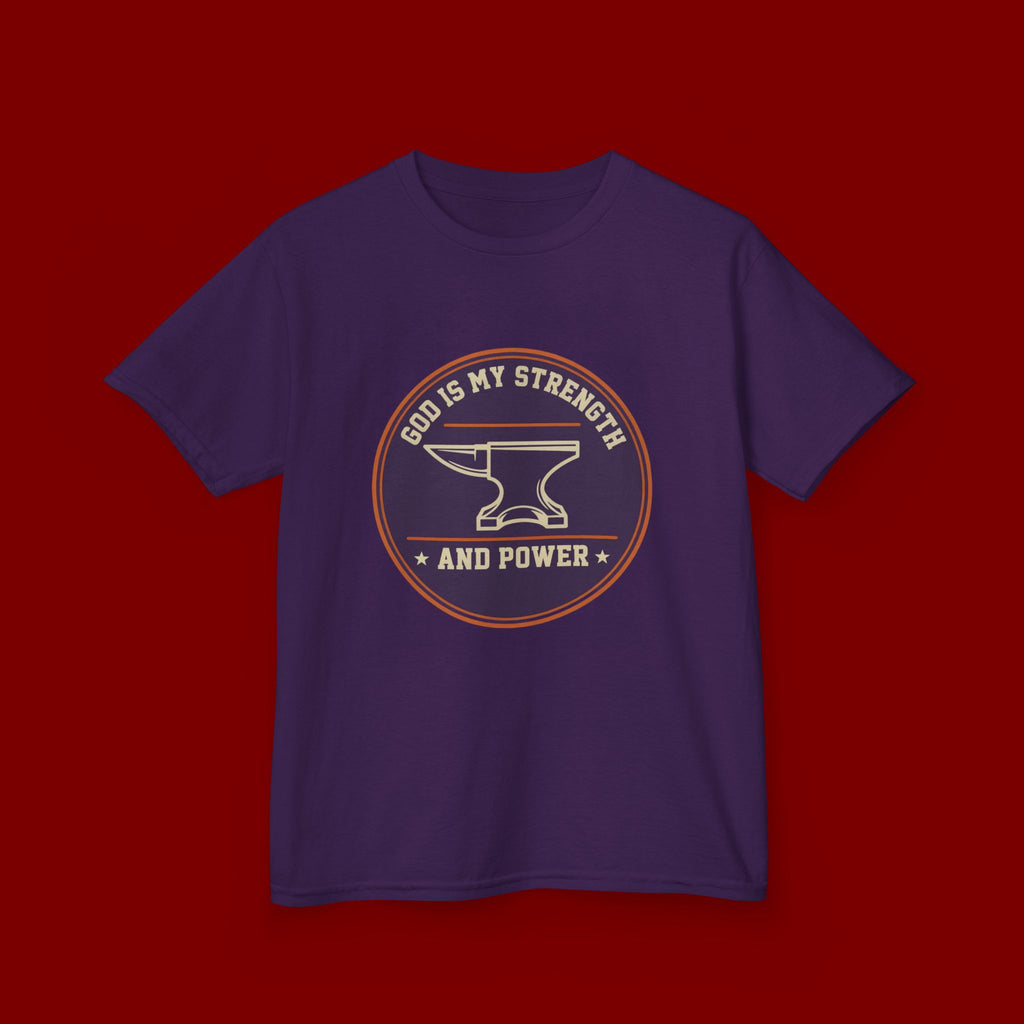 Kids Tee — "God Is My Strength and Power" Anvil & Anvil-Forge Christian Youth Shirt