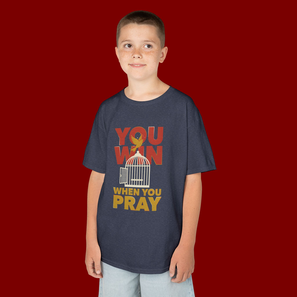 Kids Tee — "You Win When You Pray" Inspirational Christian Shirt