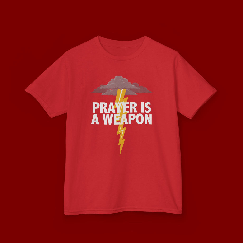 Kids Tee — "Prayer Is A Weapon" Lightning Graphic Christian Shirt