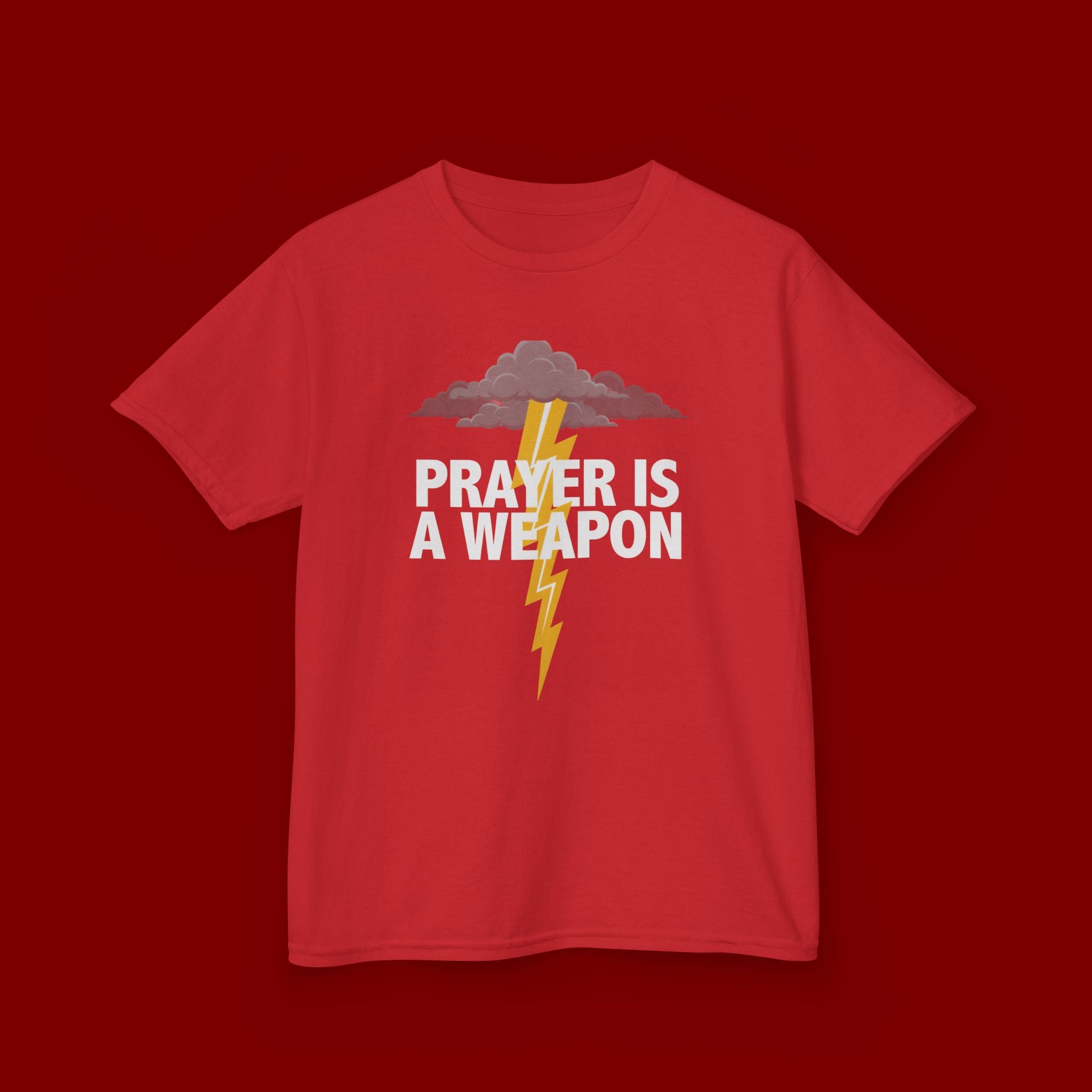 Kids Tee — "Prayer Is A Weapon" Lightning Graphic Christian Shirt