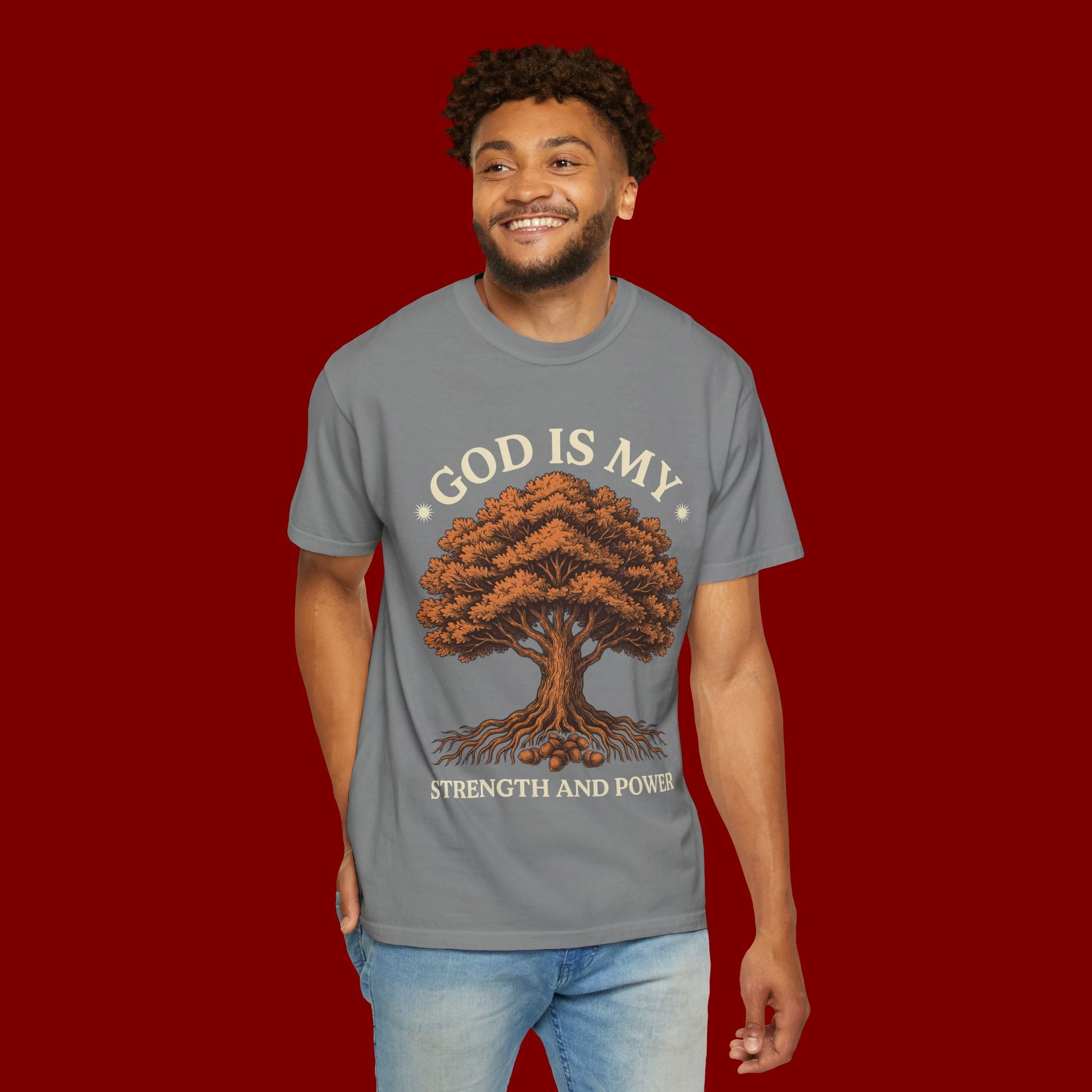 God Is My Strength Tree T-Shirt — Faith-Based Inspirational Tee