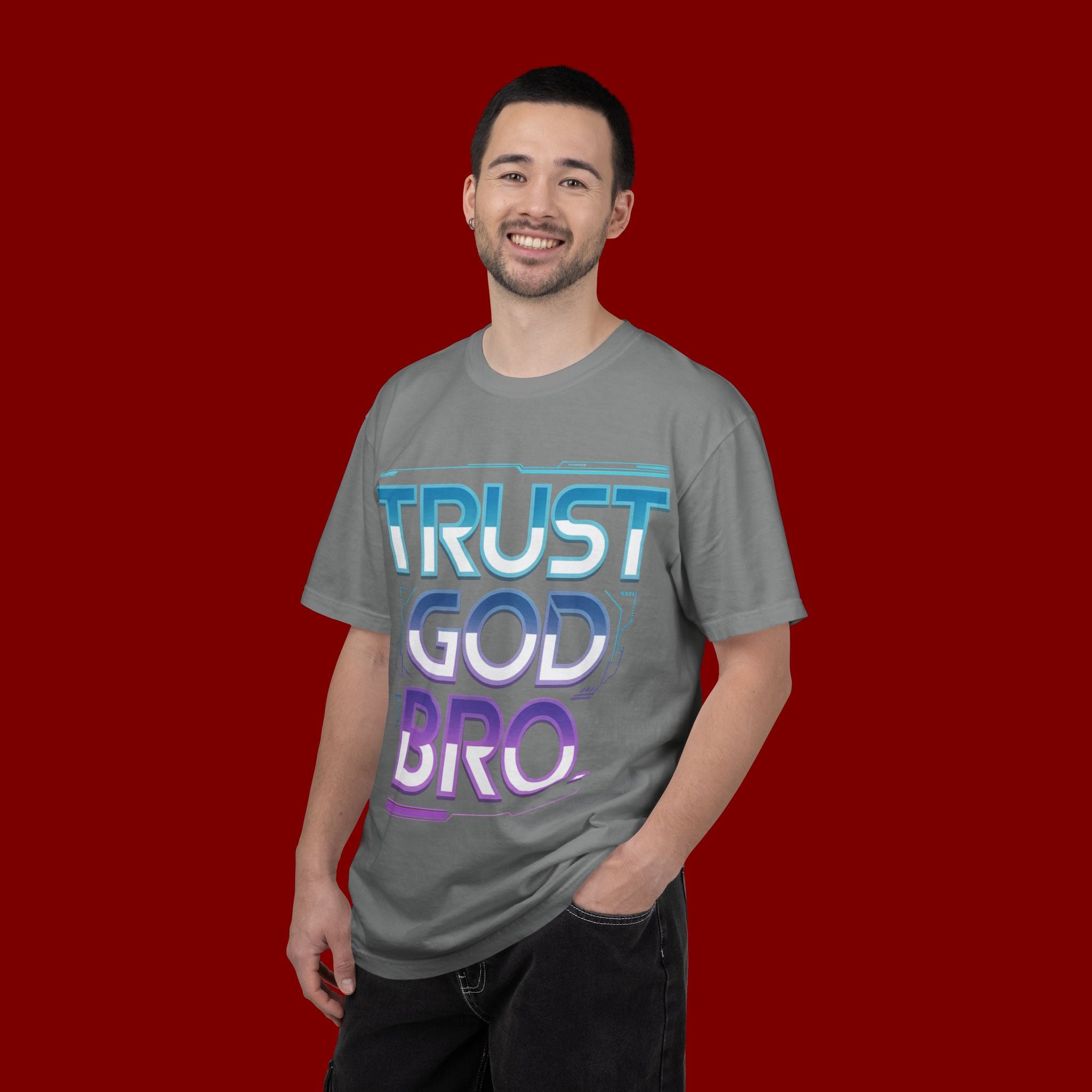 Trust God, Bro. T-Shirt — Retro Gradient Faith Tee