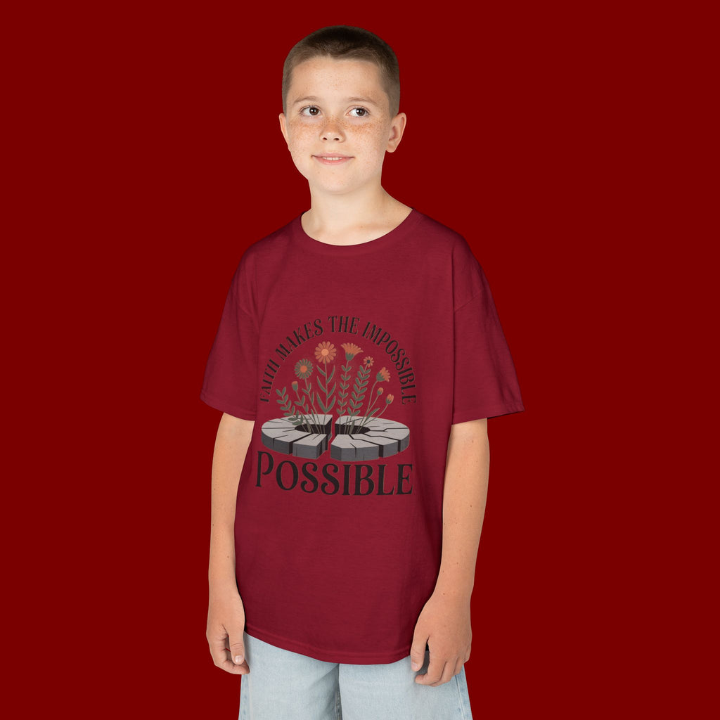 Kids Tee — “Faith Makes the Impossible Possible” Floral Inspirational Shirt