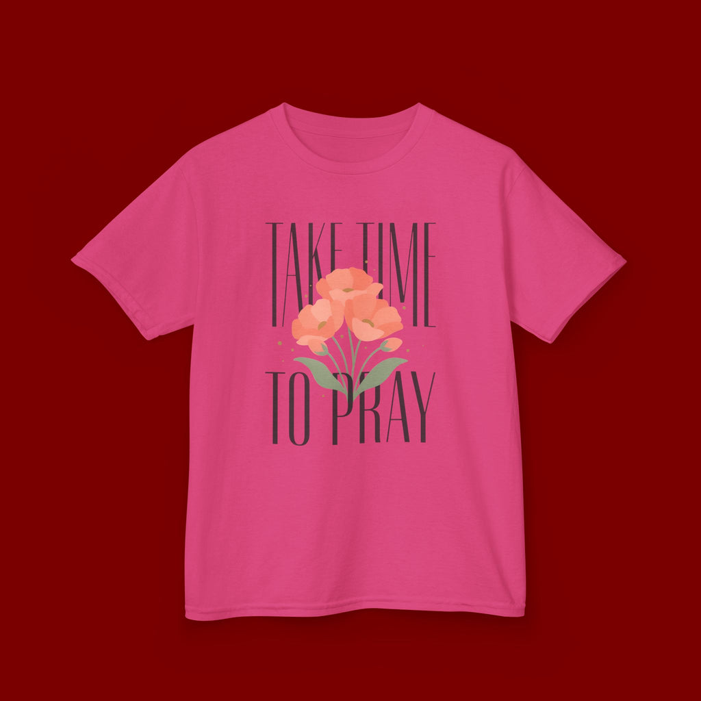 Kids Tee — "Take Time to Pray" Floral Christian Shirt