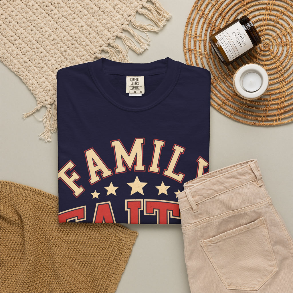 Family Faith Friends T-Shirt — Patriotic American Flag Tee
