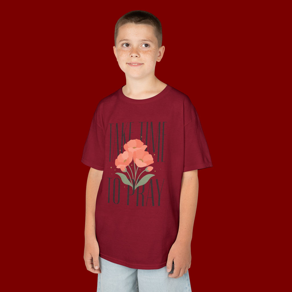 Kids Tee — "Take Time to Pray" Floral Christian Shirt