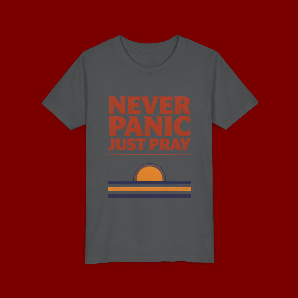 Youth Tee — "Never Panic Just Pray" Retro Sunset Kids T-Shirt