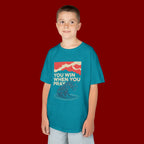 Kids Tee – “You Win When You Pray” Retro Wave Ocean Graphic