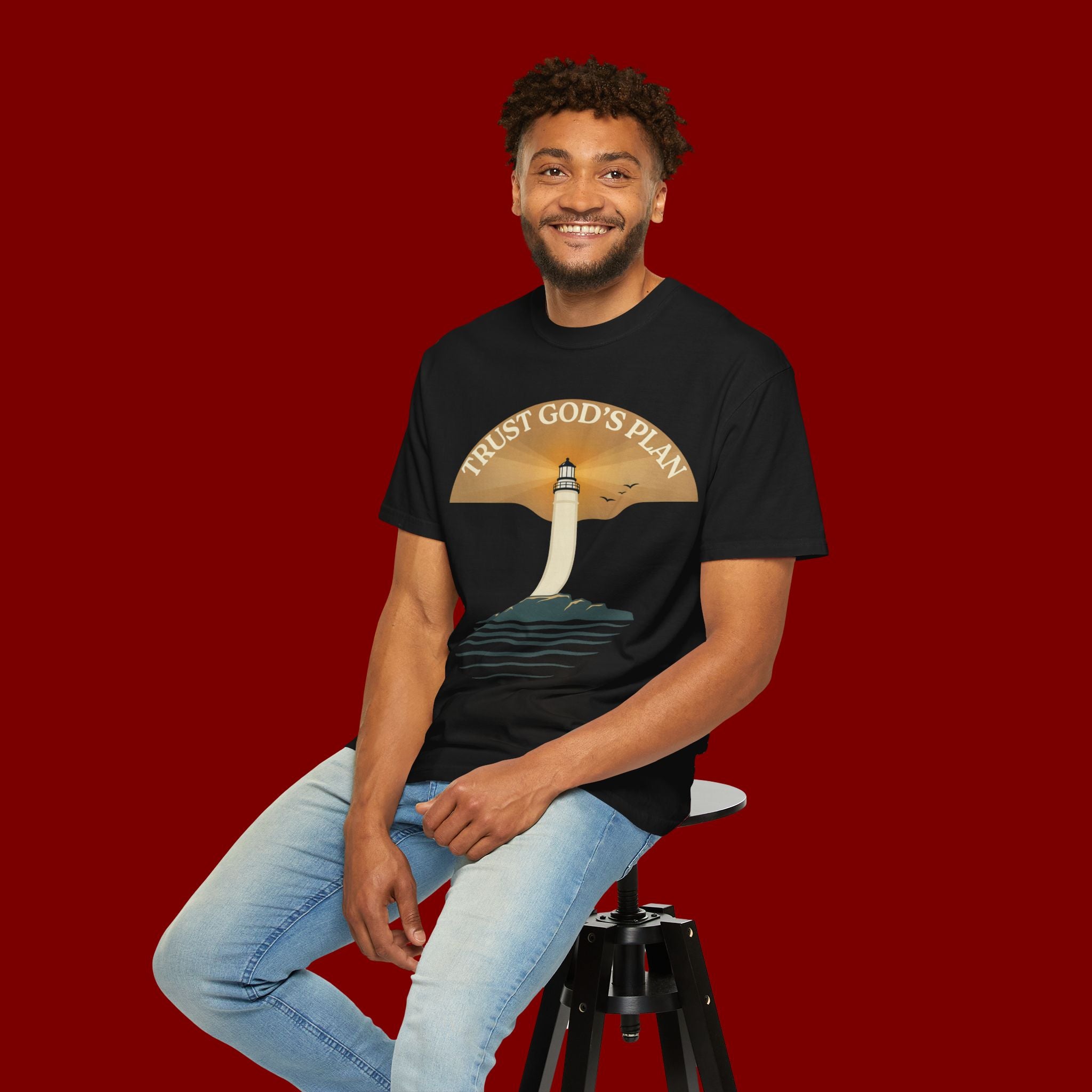 Trust God's Plan Lighthouse T-Shirt — Faith Coastal Tee