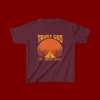 Kids Tee — "Trust God No Matter What" Sunset Camping Graphic
