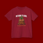 Return to God Kids T-Shirt – Tree Stump with Sprout, “It’s Never Too Late” Inspirational Youth Tee