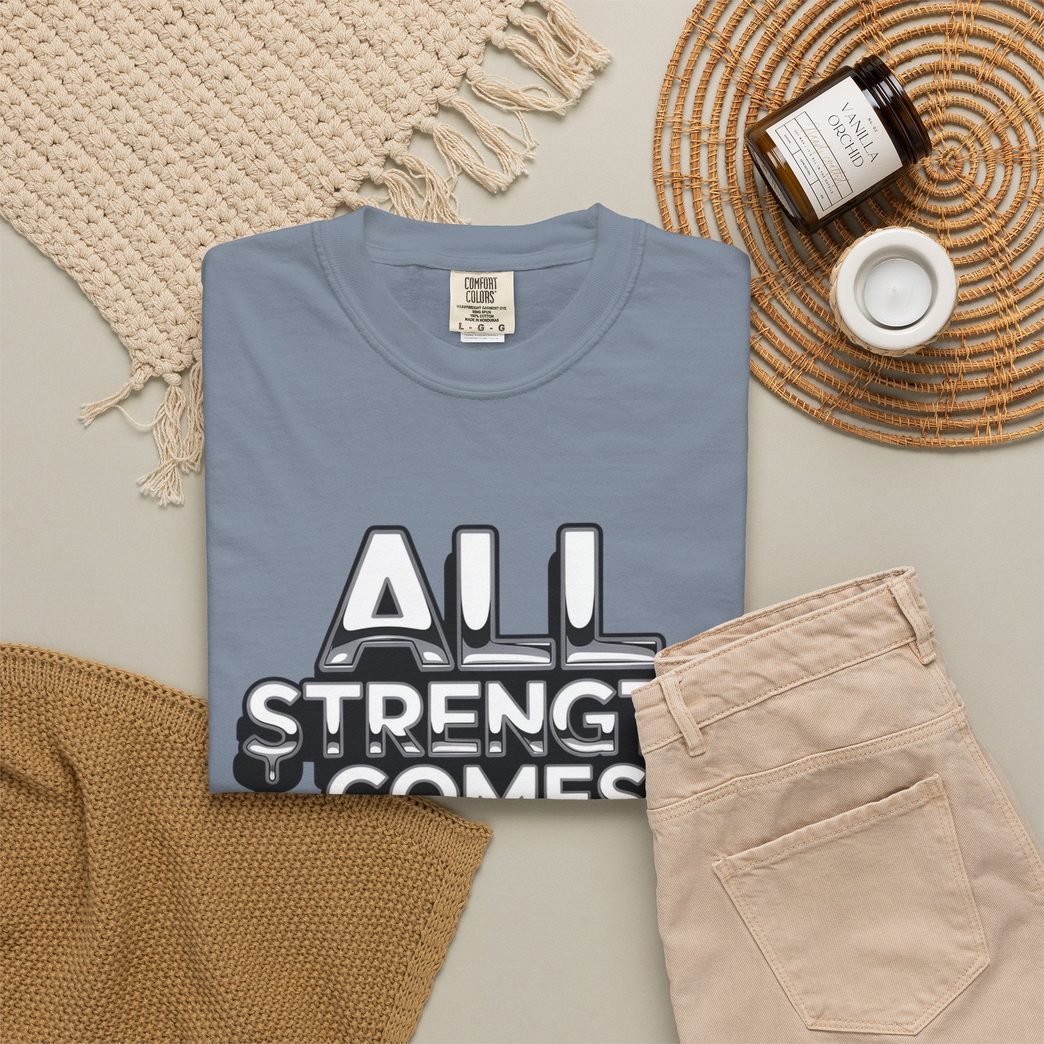All Strength Comes From God T-Shirt — Christian Faith Graphic Tee