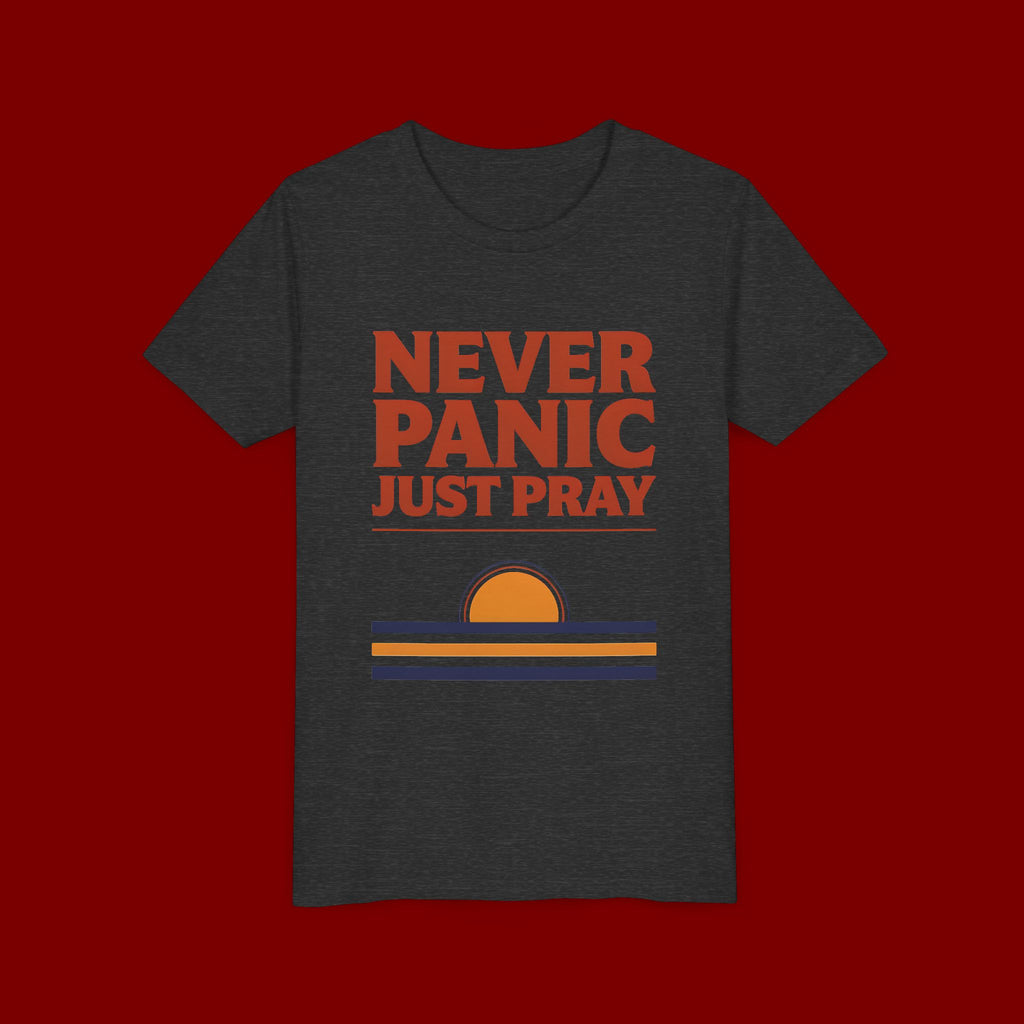Youth Tee — "Never Panic Just Pray" Retro Sunset Kids T-Shirt