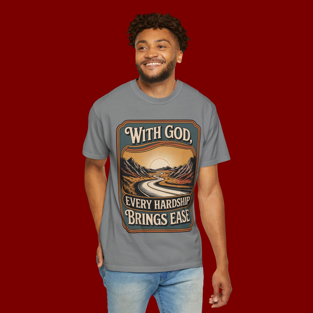 Inspirational Graphic T-Shirt — "With God, Every Hardship Brings Ease"