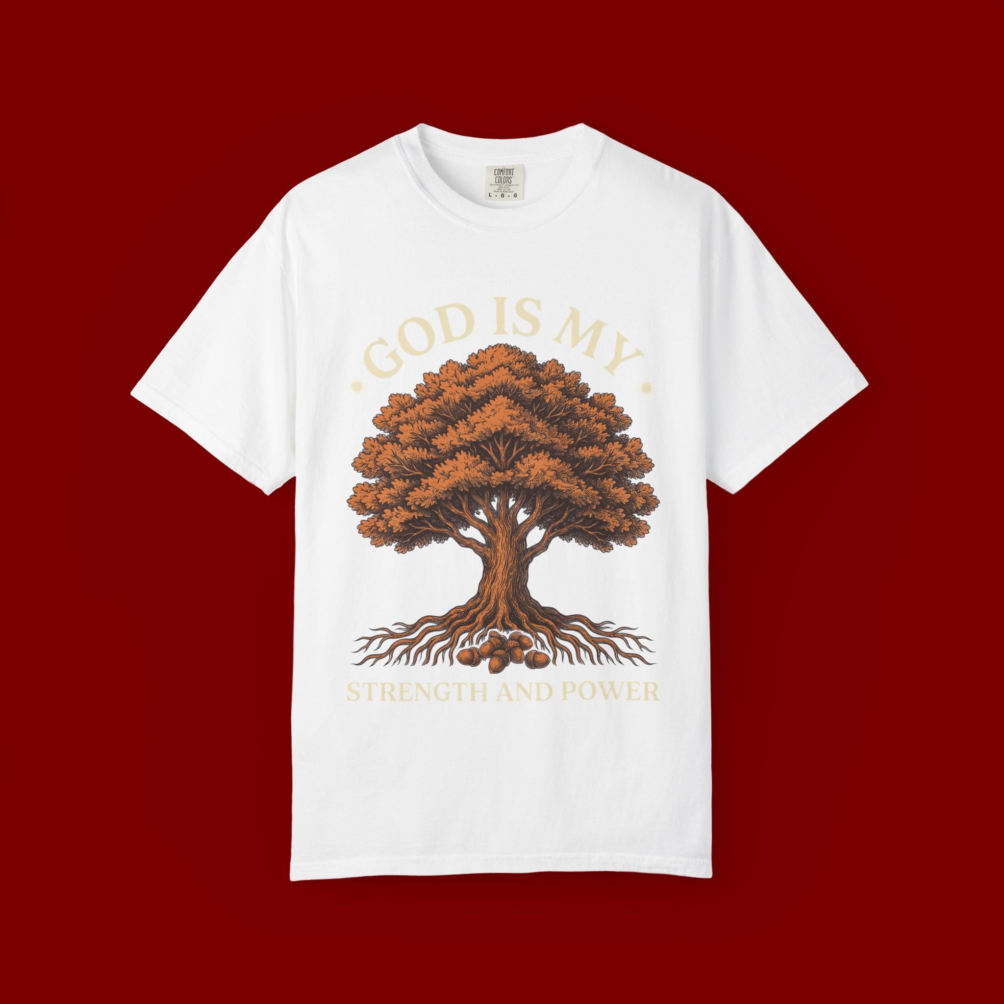 God Is My Strength Tree T-Shirt — Faith-Based Inspirational Tee