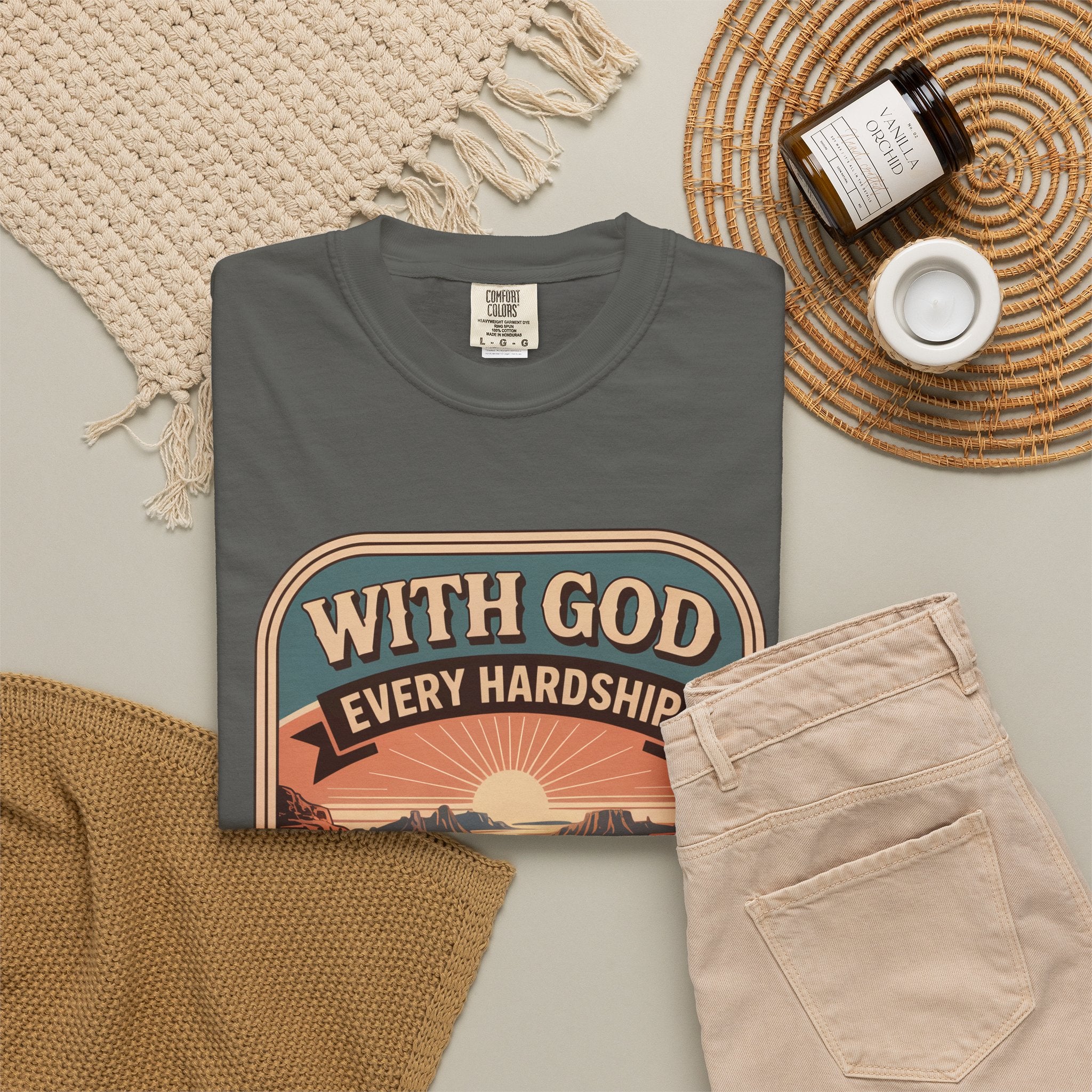 Scripture Comfort T-Shirt — "With God Every Hardship Brings Ease" Christian Faith Tee