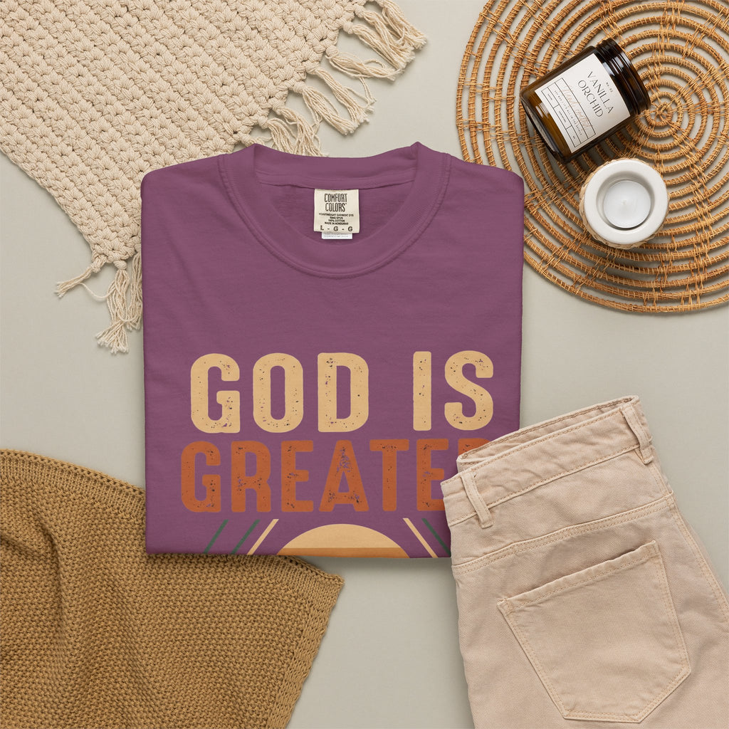 God Is Greater Mountain T-Shirt — Christian Faith Graphic Tee