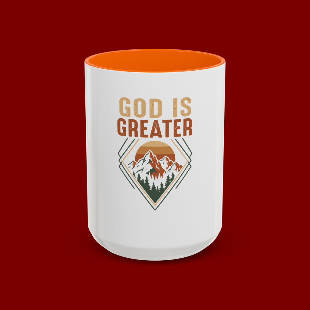 God Is Greater Mountain Coffee Mug — Inspirational Christian Accent Mug
