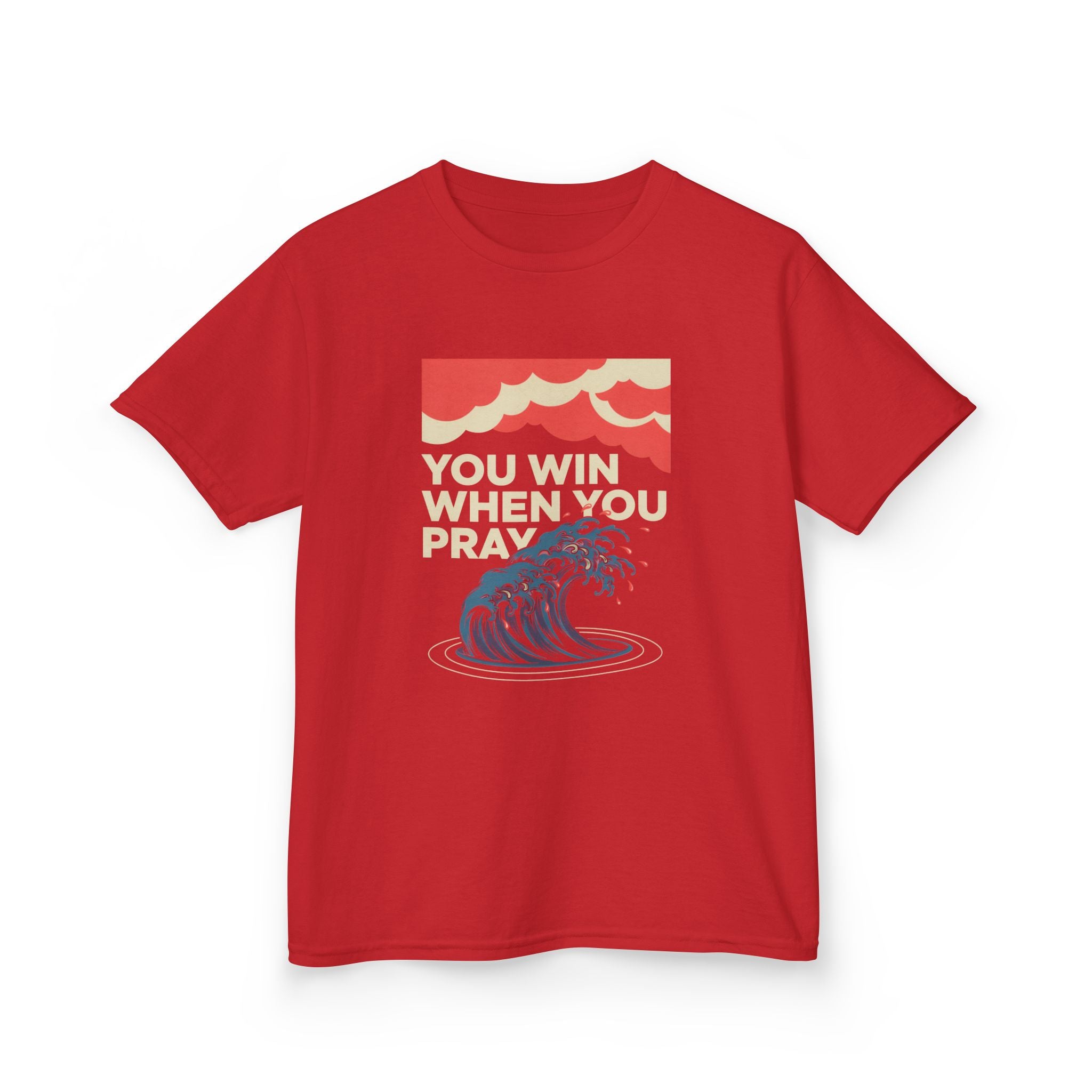 Kids Tee – “You Win When You Pray” Retro Wave Ocean Graphic