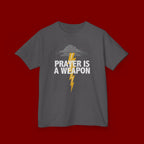 Kids Tee — "Prayer Is A Weapon" Lightning Graphic Christian Shirt