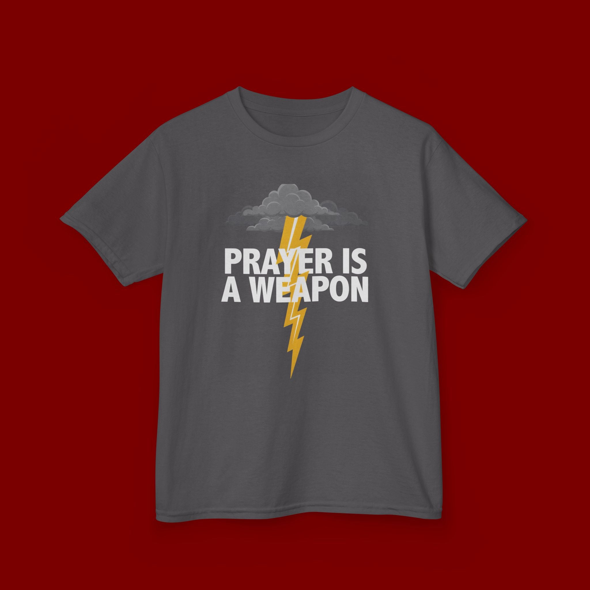 Kids Tee — "Prayer Is A Weapon" Lightning Graphic Christian Shirt