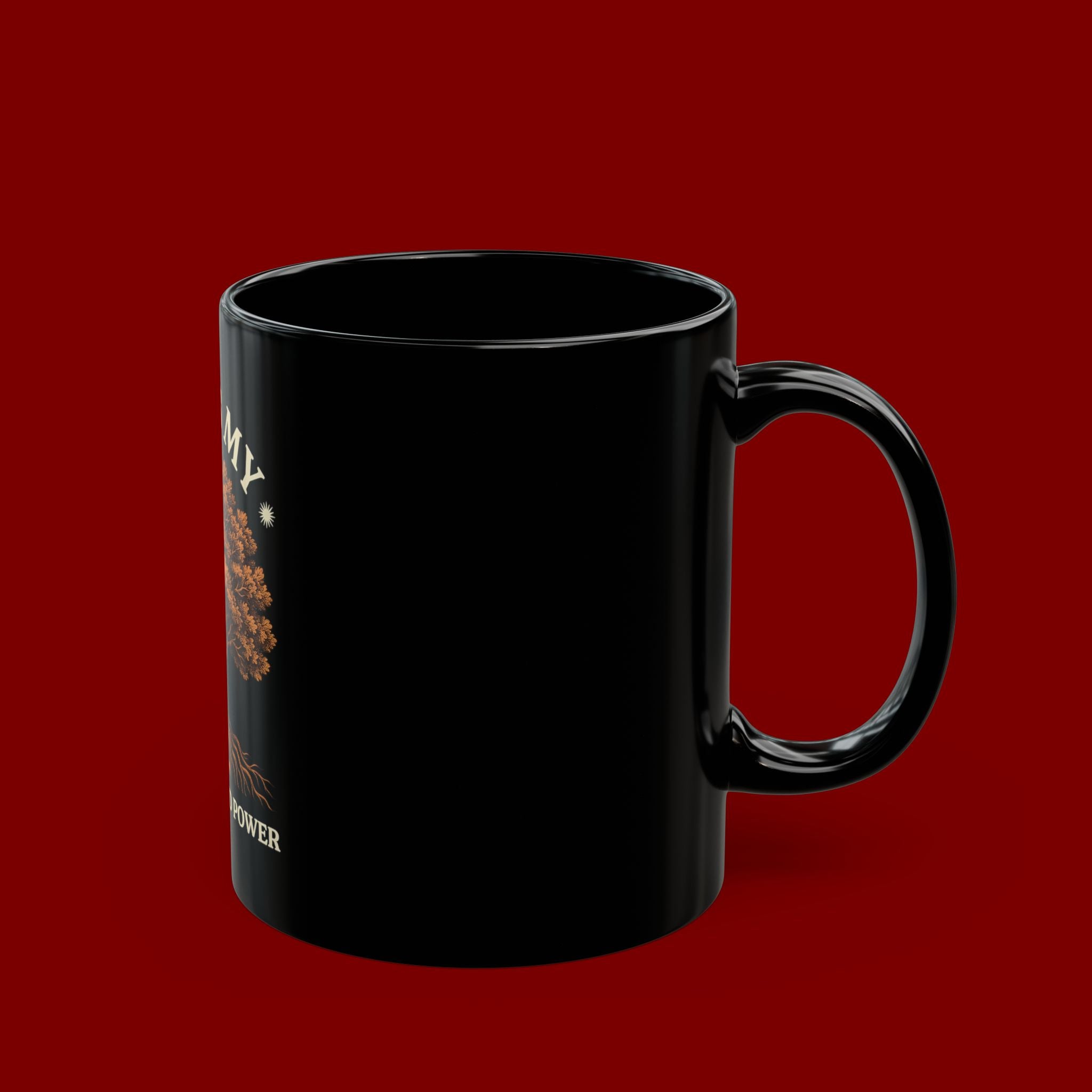 God Is My Strength and Power Black Mug — Faith Tree Coffee Cup (11oz/15oz)
