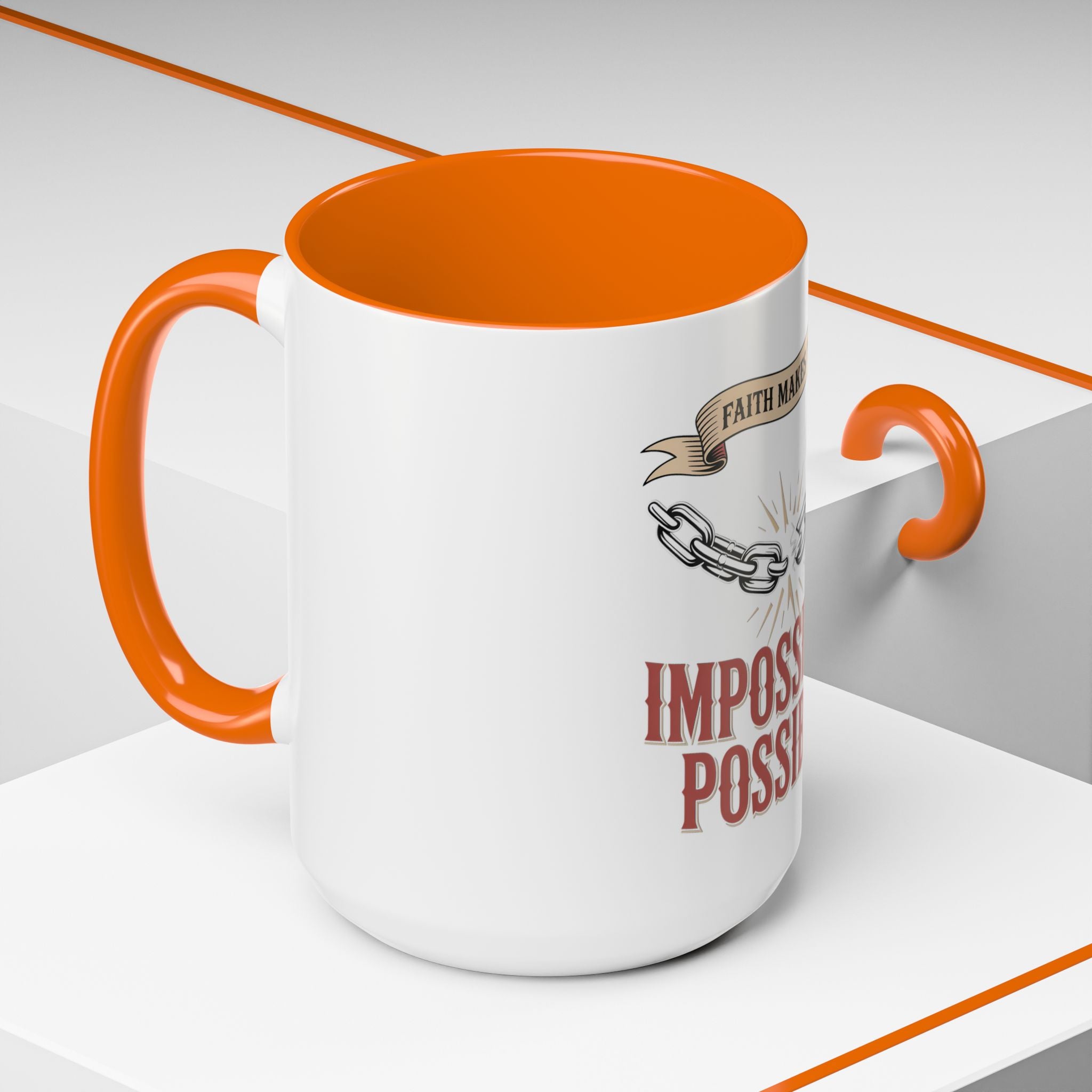 Accent Coffee Mug — "Faith Makes the Impossible Possible" Inspirational Ceramic Mug