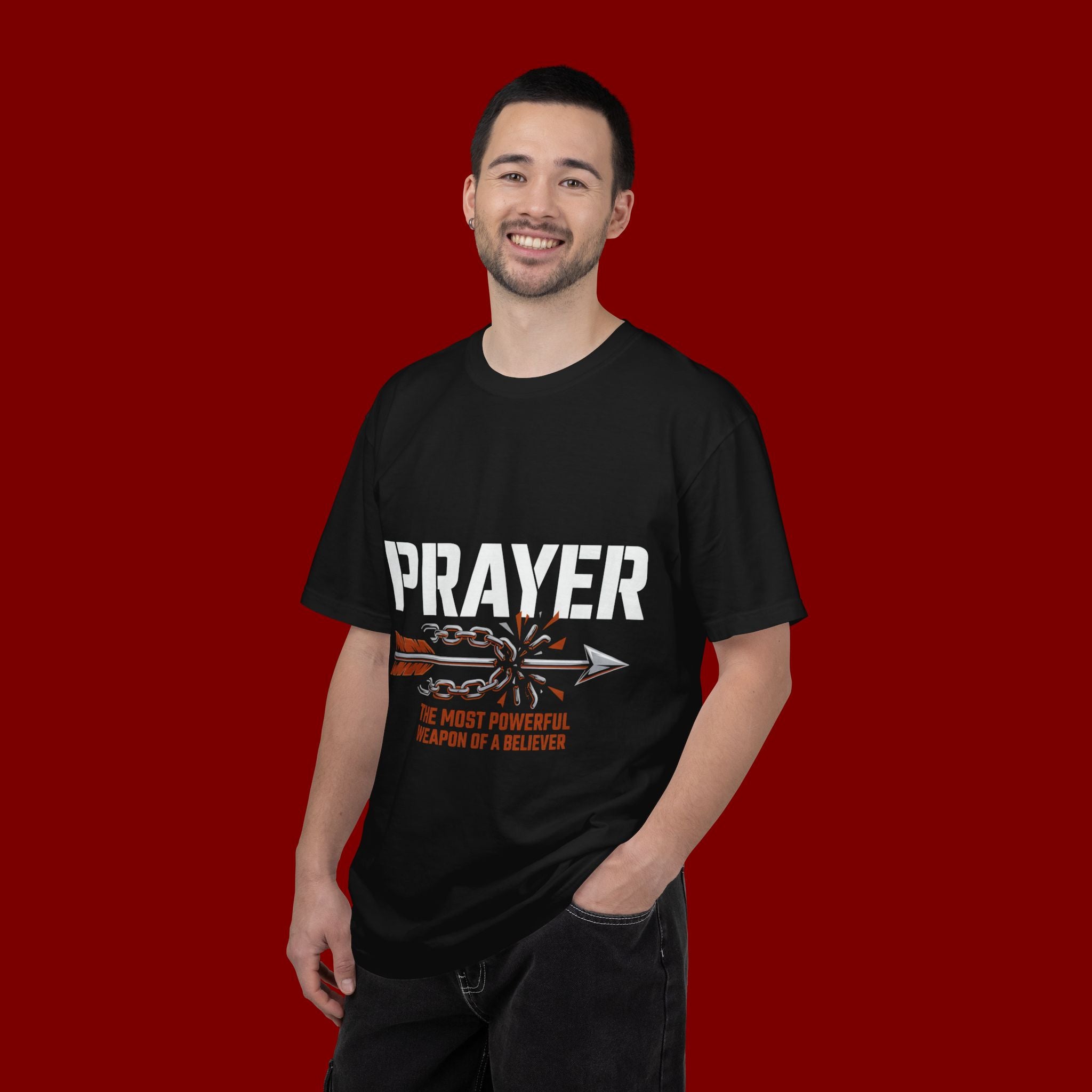 Prayer T-Shirt — Faith Arrow Graphic Tee ("Prayer: The Most Powerful Weapon")