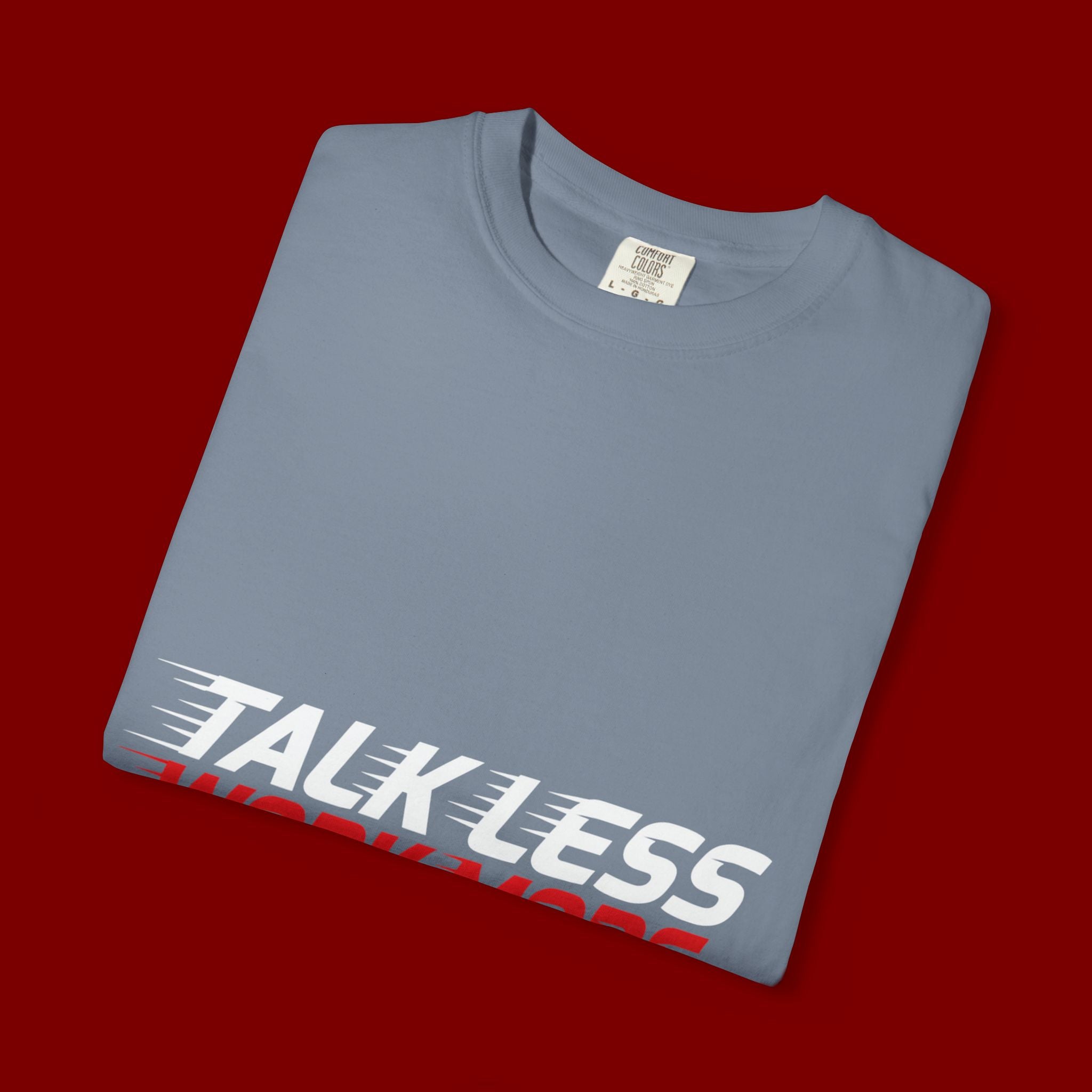 Work More Graphic T-Shirt — Bold Red Minimalist Slogan Tee
