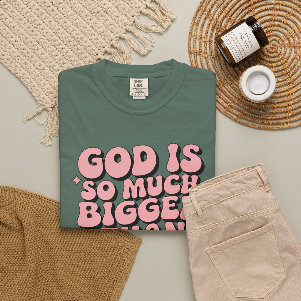God Is So Much Bigger Tee — Retro Faith Graphic T-Shirt