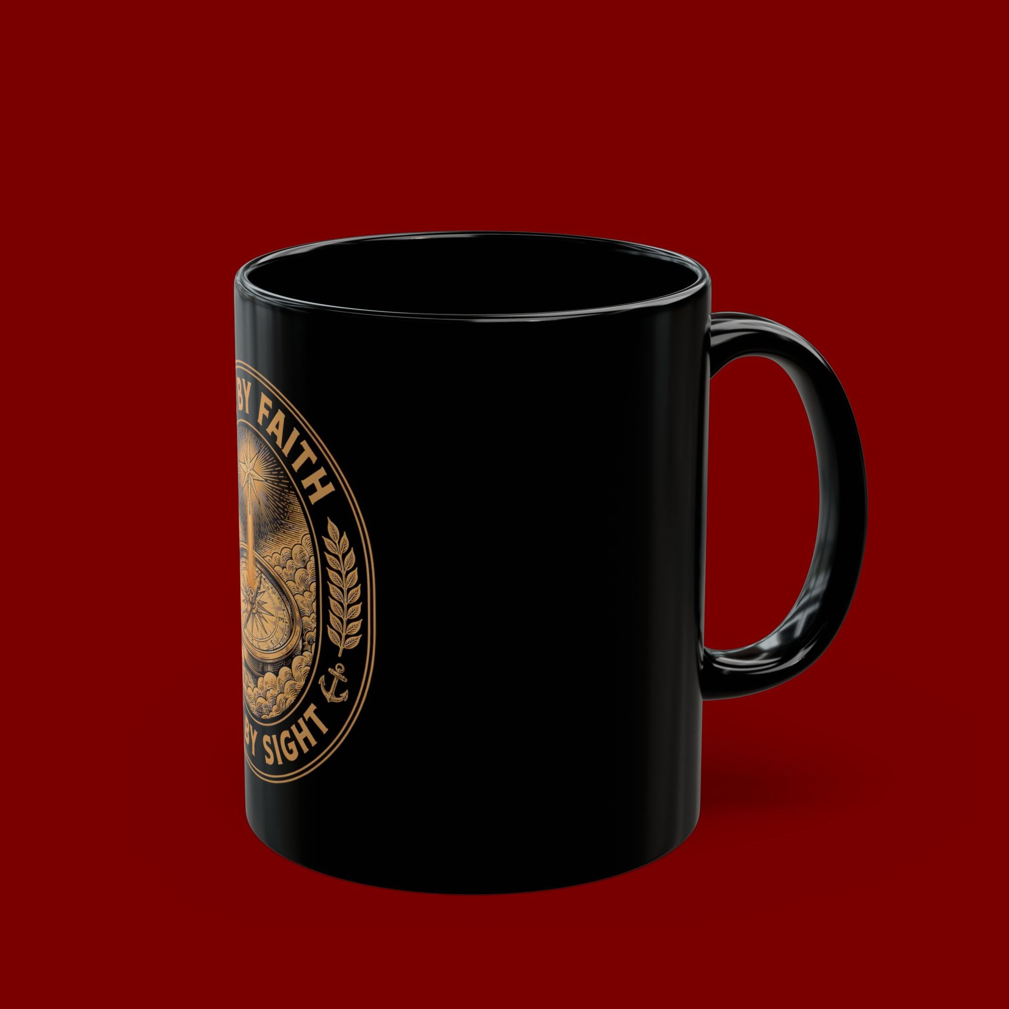 Live by Faith Black Mug — Inspirational Christian Coffee Cup ("Live by Faith Not by Sight")