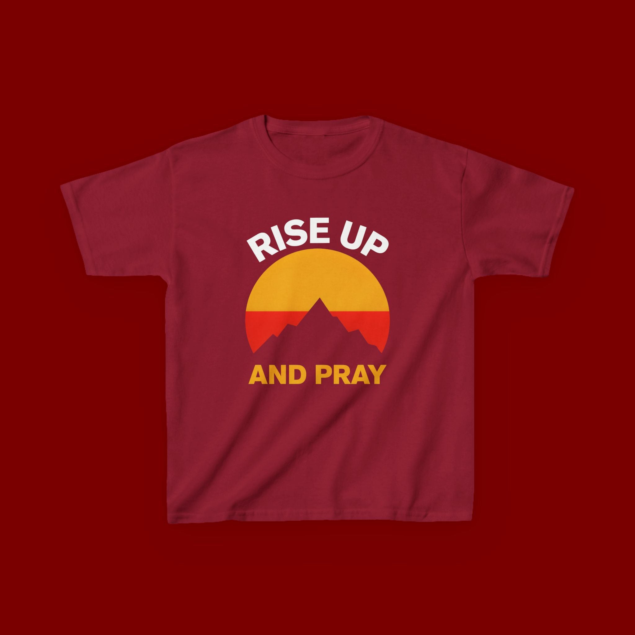 Kids Tee — "Rise Up and Pray" Mountain Sunrise Faith T‑Shirt