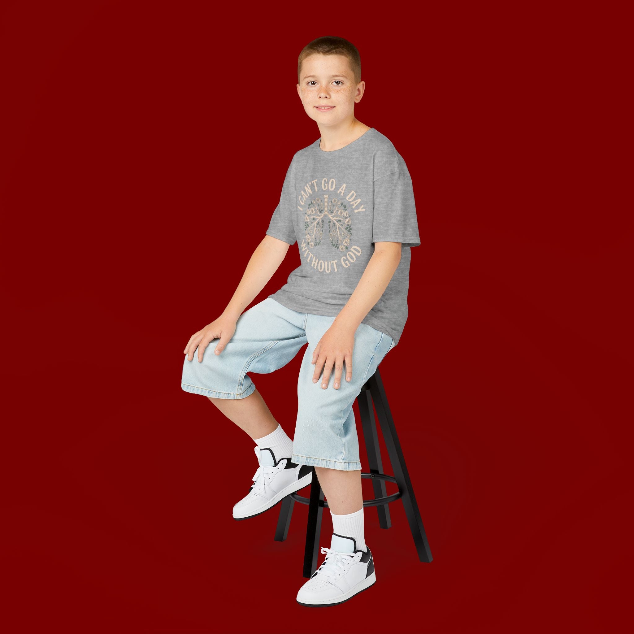 Kids T-Shirt – "I Can't Go a Day Without God" Floral Lungs Christian Tee