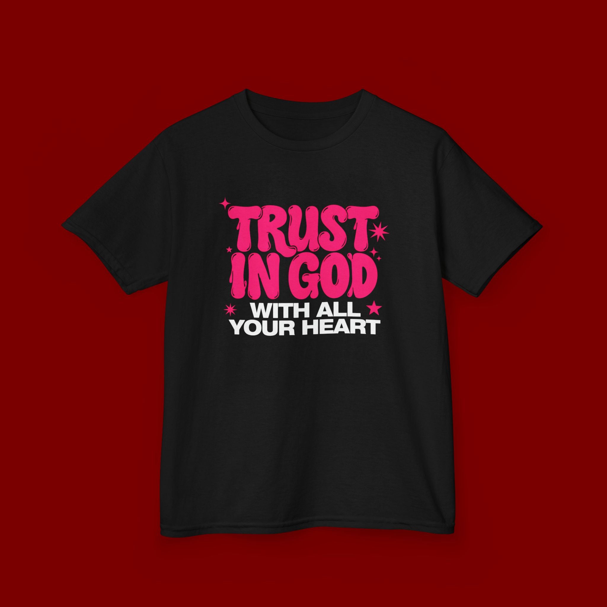 Kids Tee — "Trust in God" Pink Faith Graphic Shirt