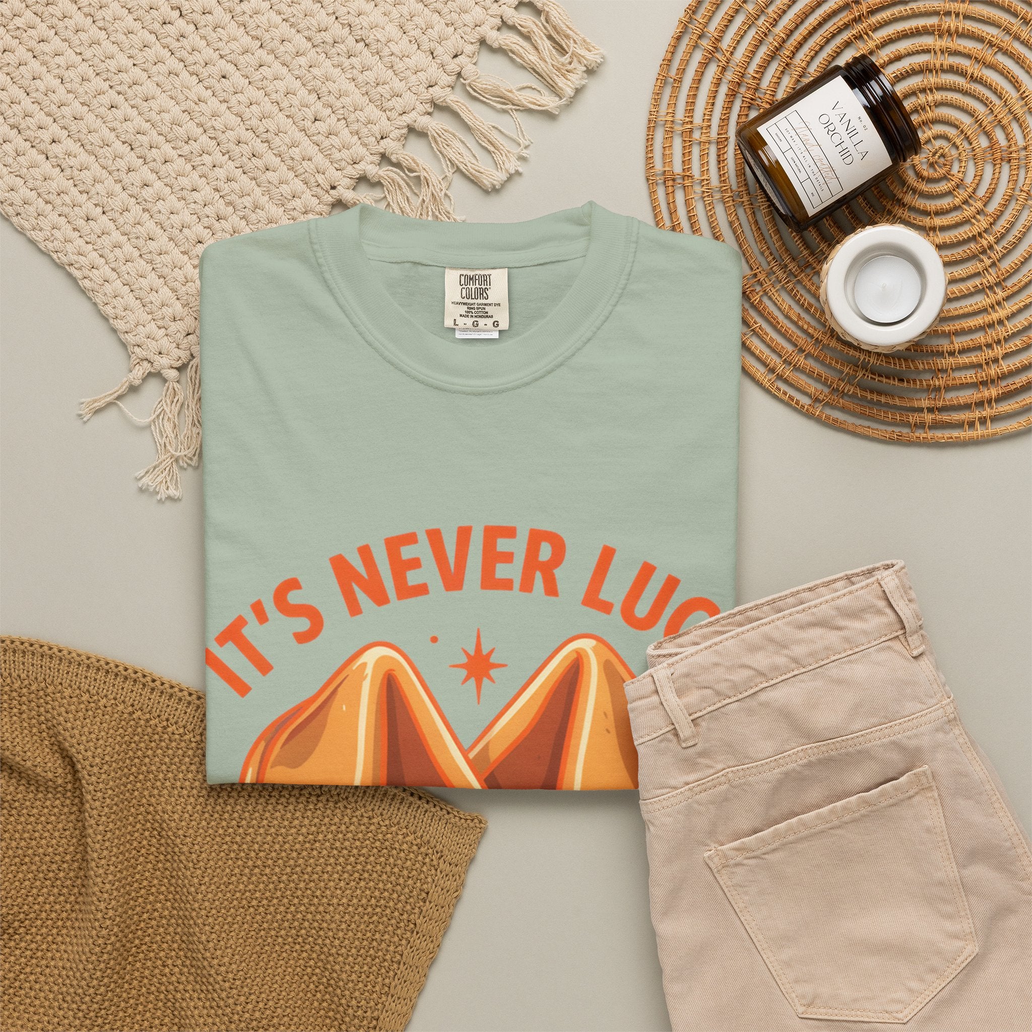 Christian Graphic T-Shirt — “It’s Never Luck, It’s Always God” Fortune Cookie Design