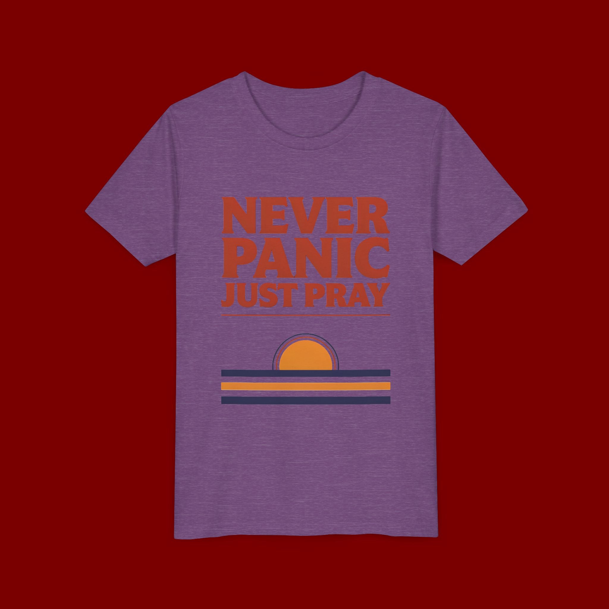 Youth Tee — "Never Panic Just Pray" Retro Sunset Kids T-Shirt