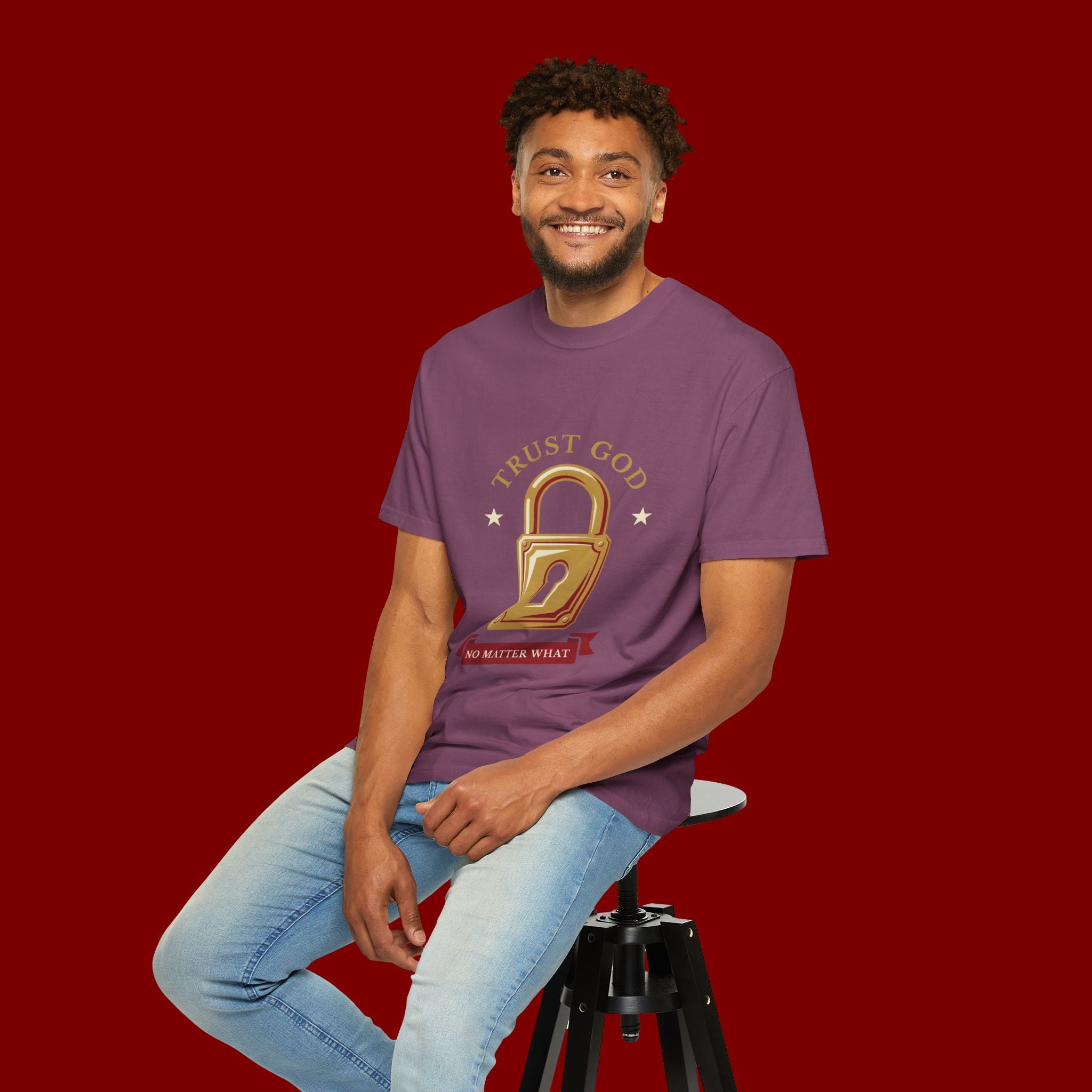 Trust God Padlock T-Shirt — "No Matter What" Christian Faith Tee