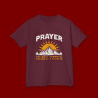 Kids Tee — "Prayer: The Most Powerful Weapon of a Believer" Mountain Sun Graphic