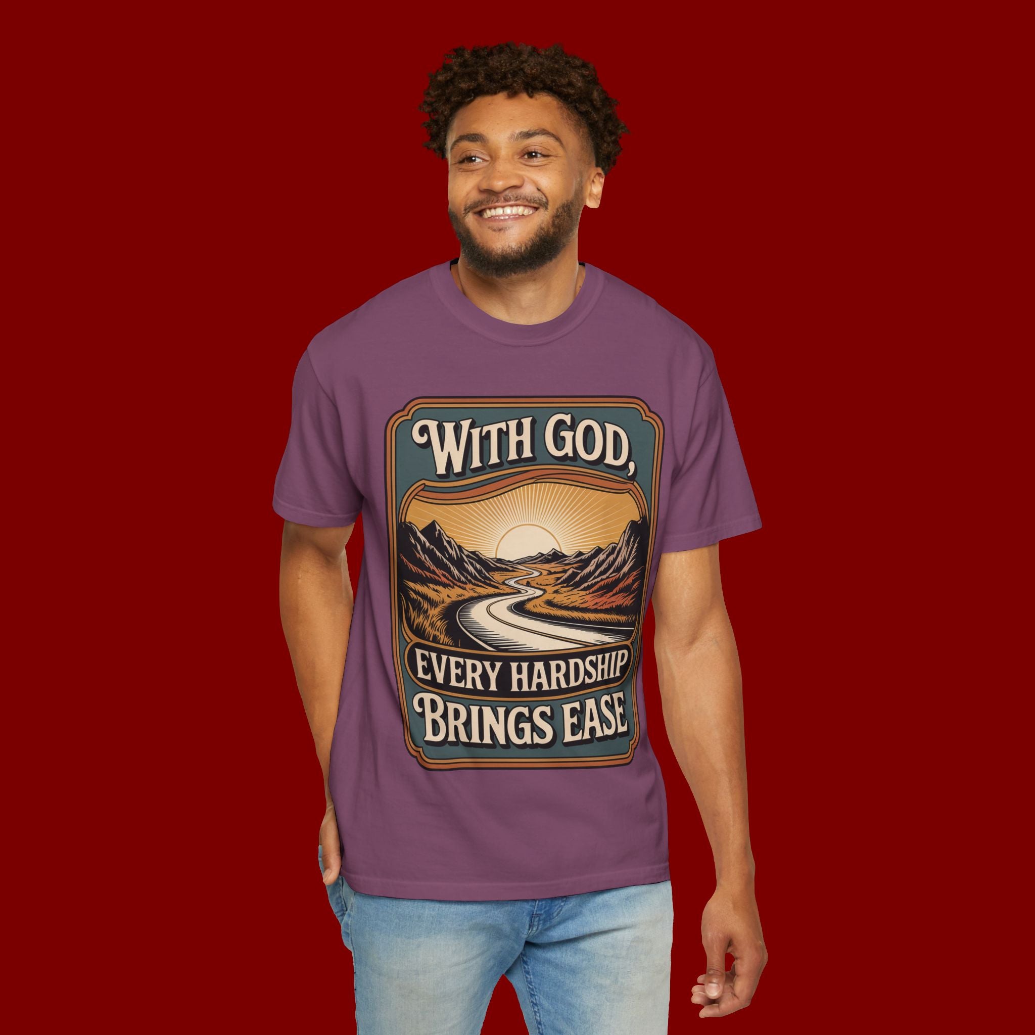 Inspirational Graphic T-Shirt — "With God, Every Hardship Brings Ease"