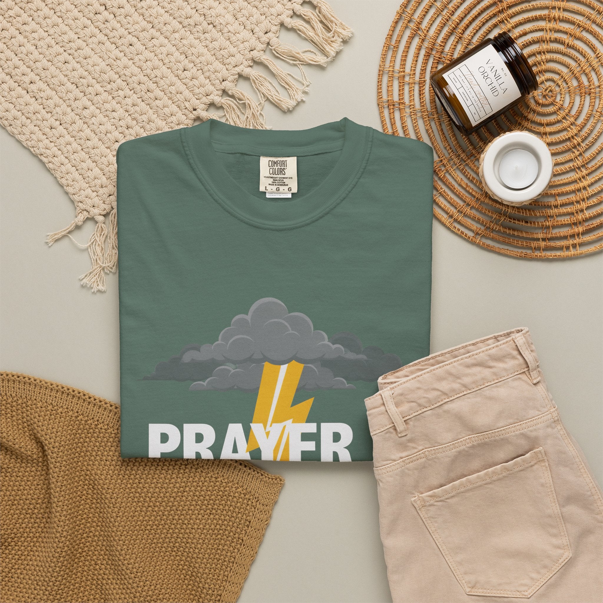 Prayer Is a Weapon T-Shirt — Christian Faith Lightning Graphic Tee