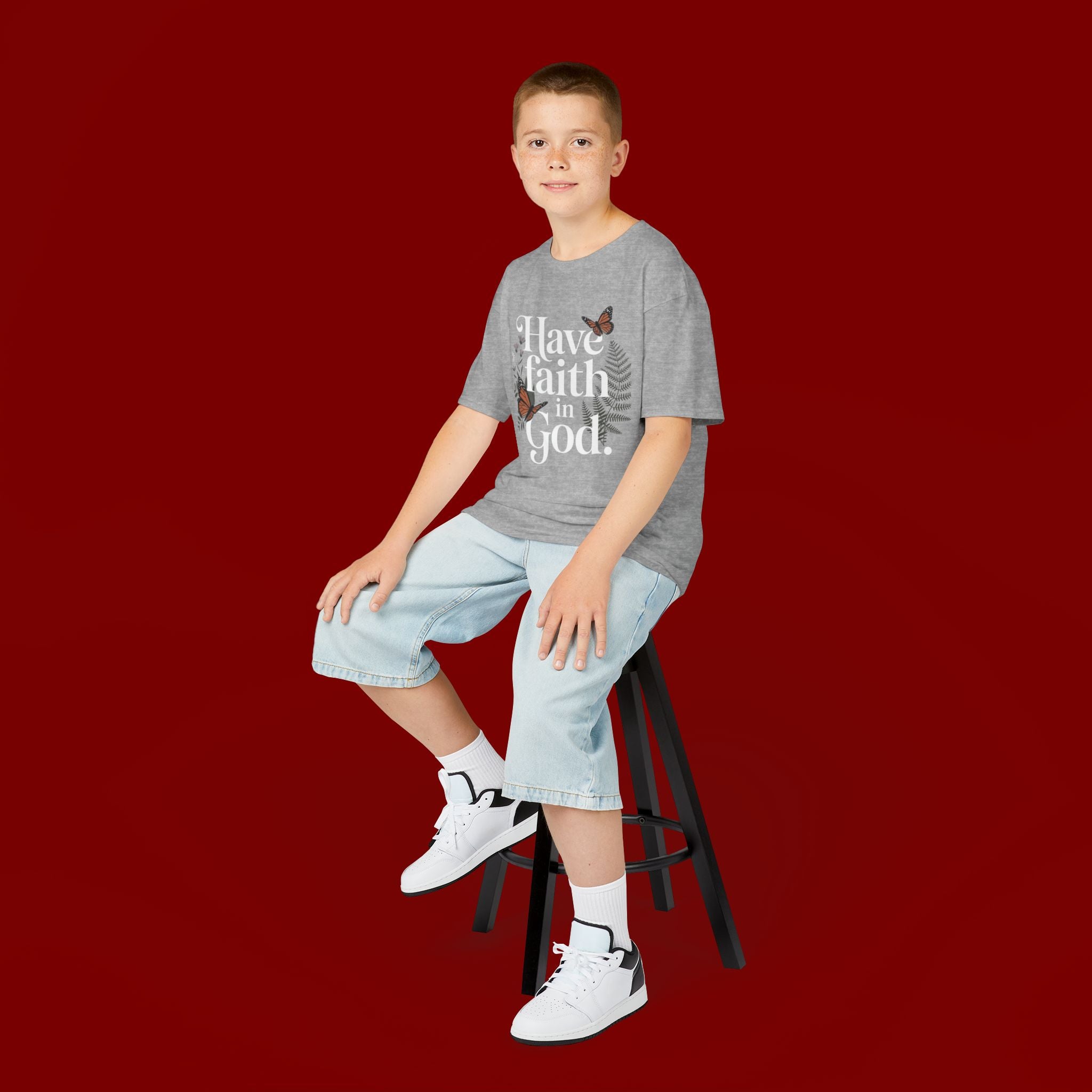 Kids Tee — "Have Faith in God" Floral Christian Youth T‑Shirt