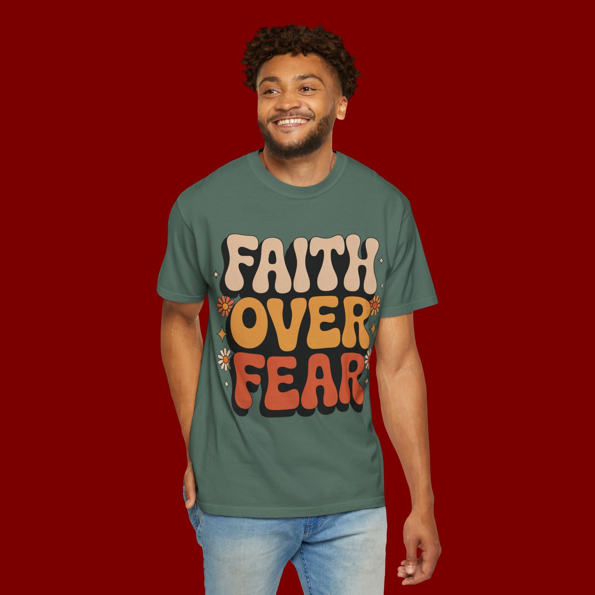 Faith Over Fear T‑Shirt — Retro Floral Inspirational Tee