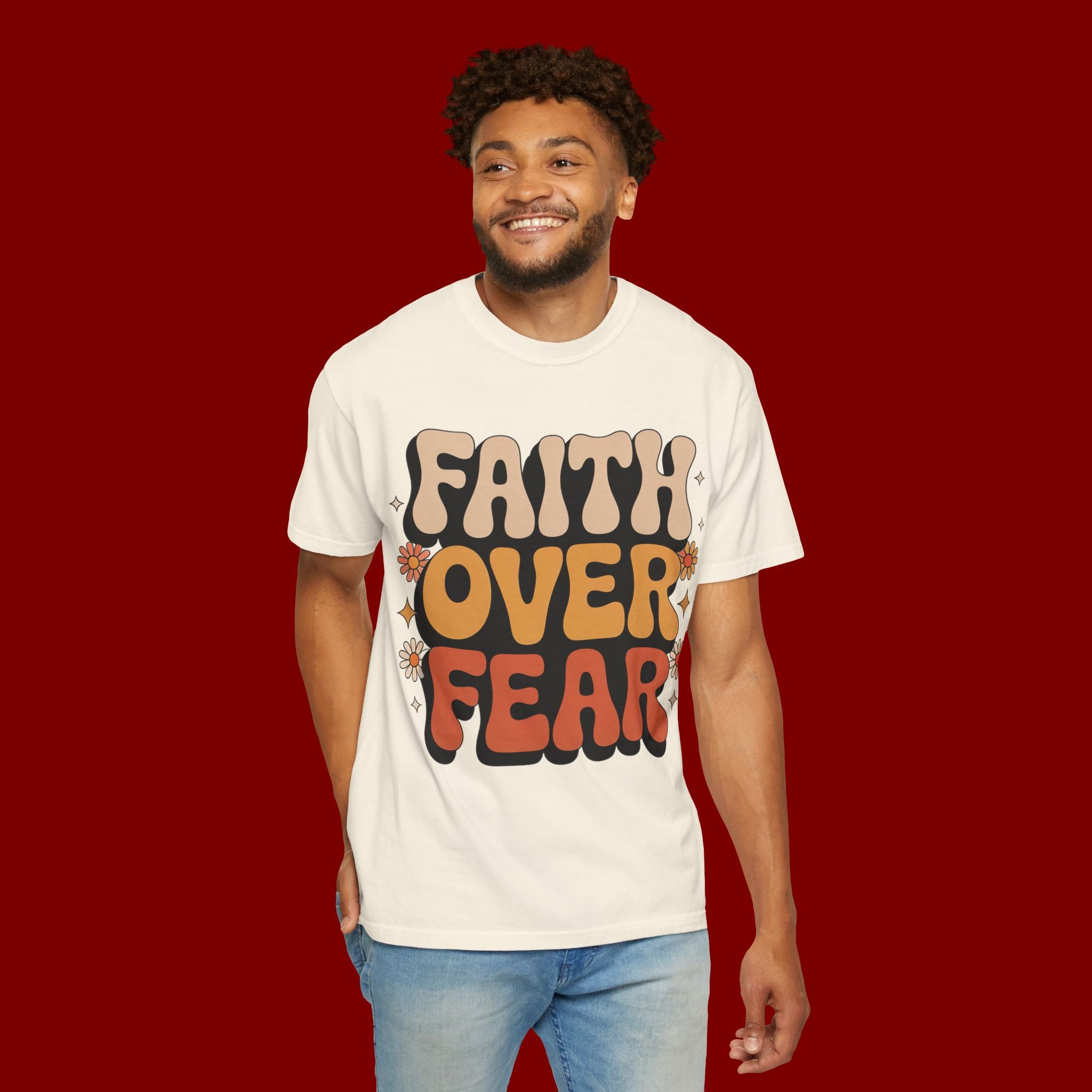 Faith Over Fear T‑Shirt — Retro Floral Inspirational Tee
