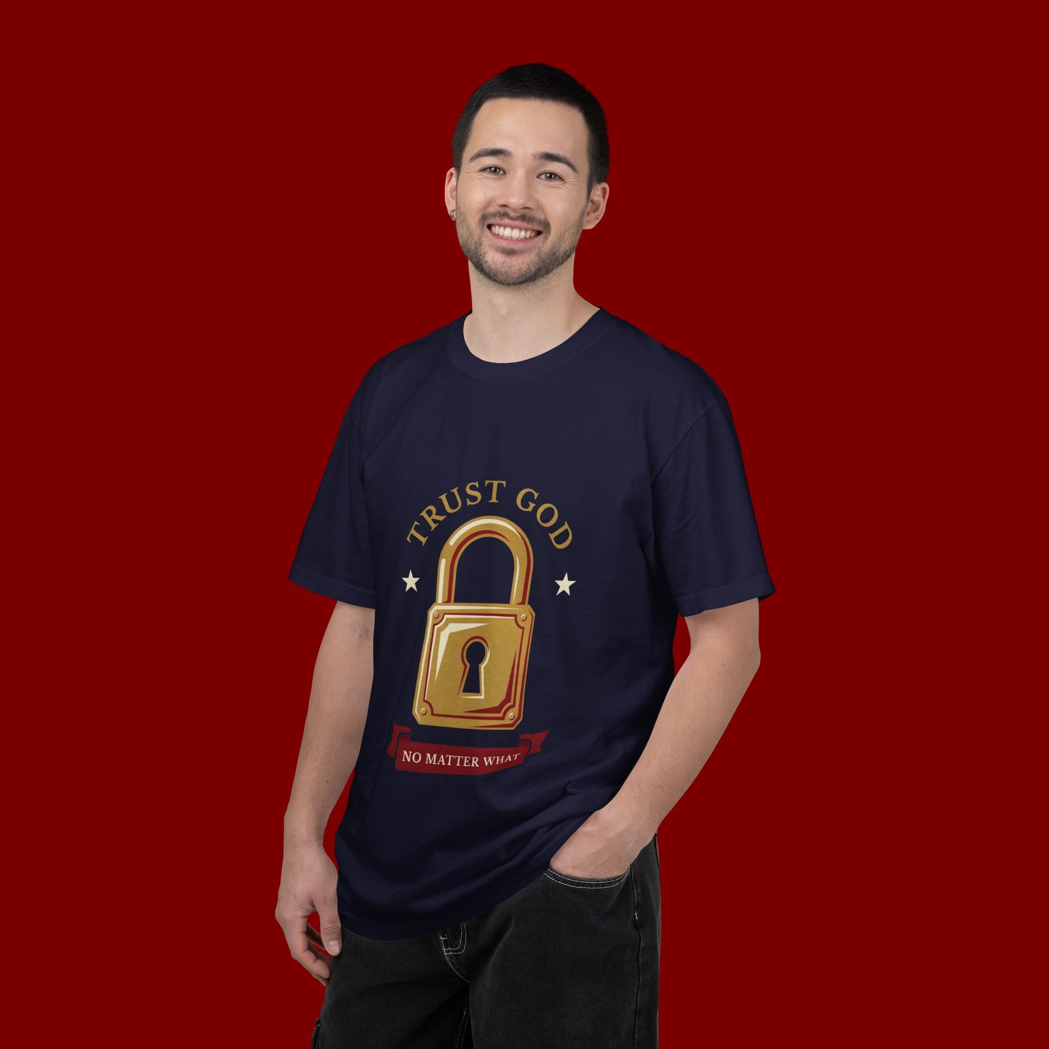 Trust God Padlock T-Shirt — "No Matter What" Christian Faith Tee