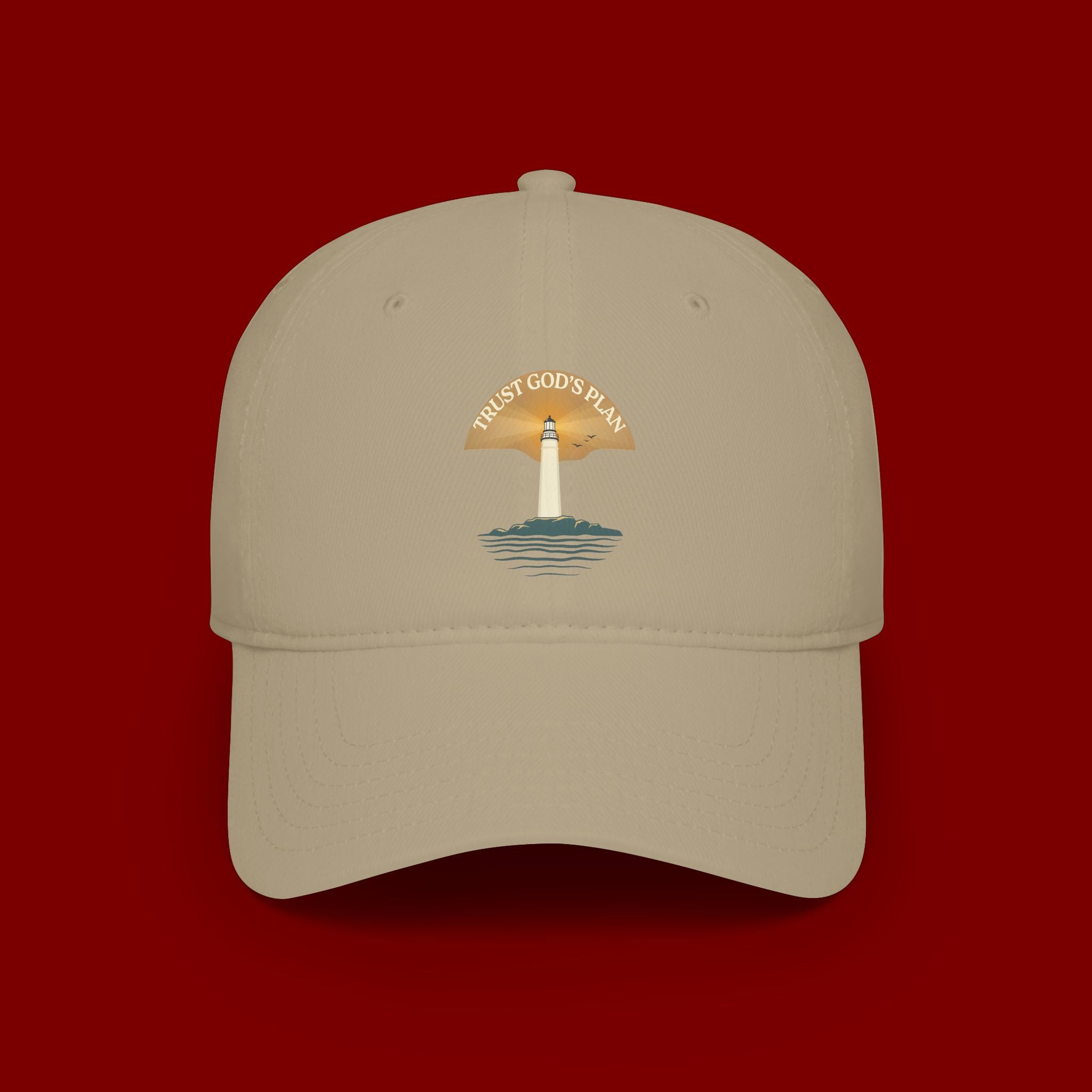 Lighthouse Faith Baseball Cap — "Trust God's Plan" Embroidered Low-Profile Hat