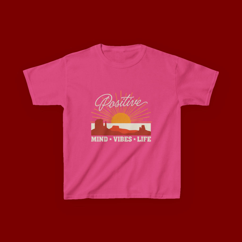 Kids T-Shirt - "Positive" Retro Sunrise Tee (Mind • Vibes • Life)