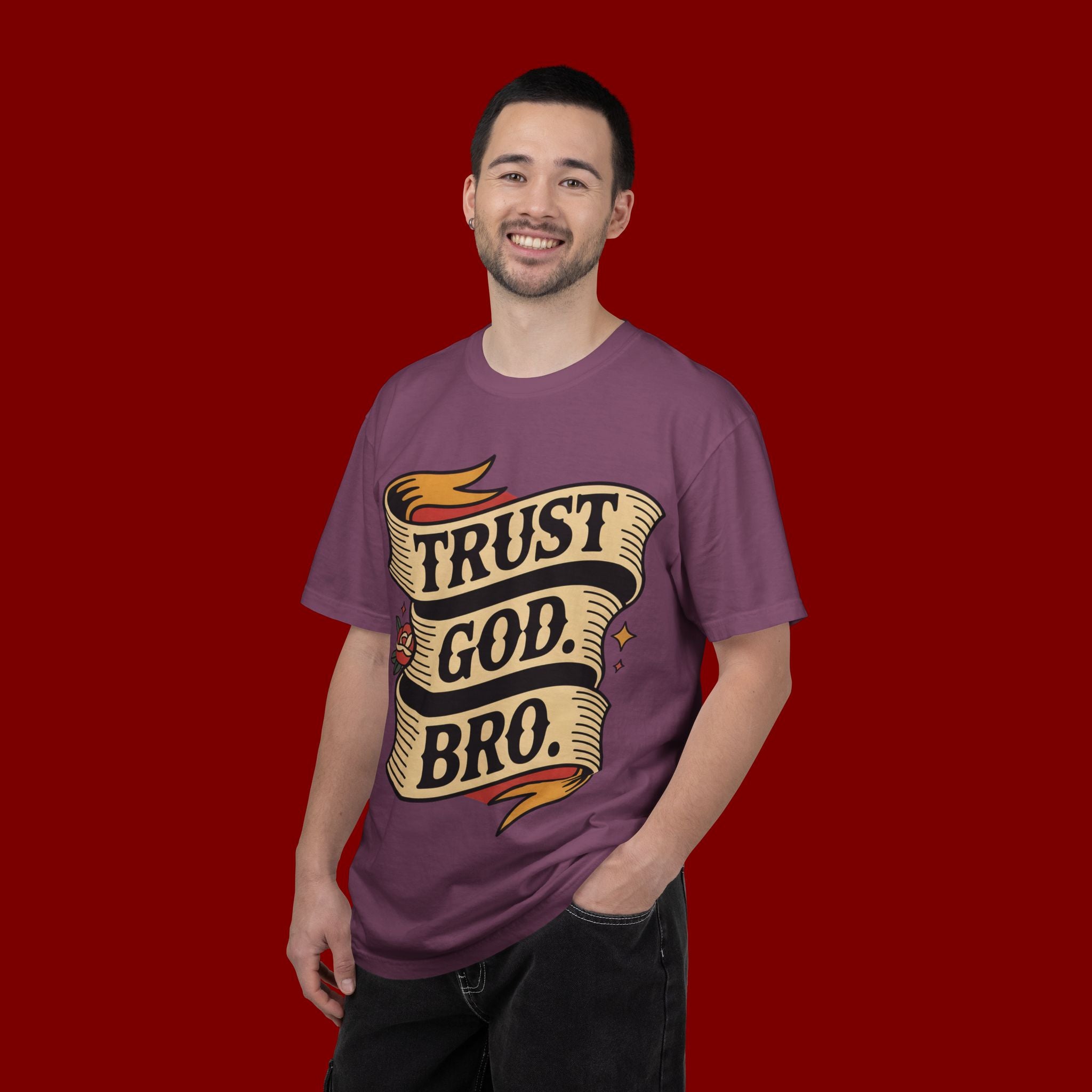 Trust God, Bro T-Shirt — Retro Ribbon Faith Tee