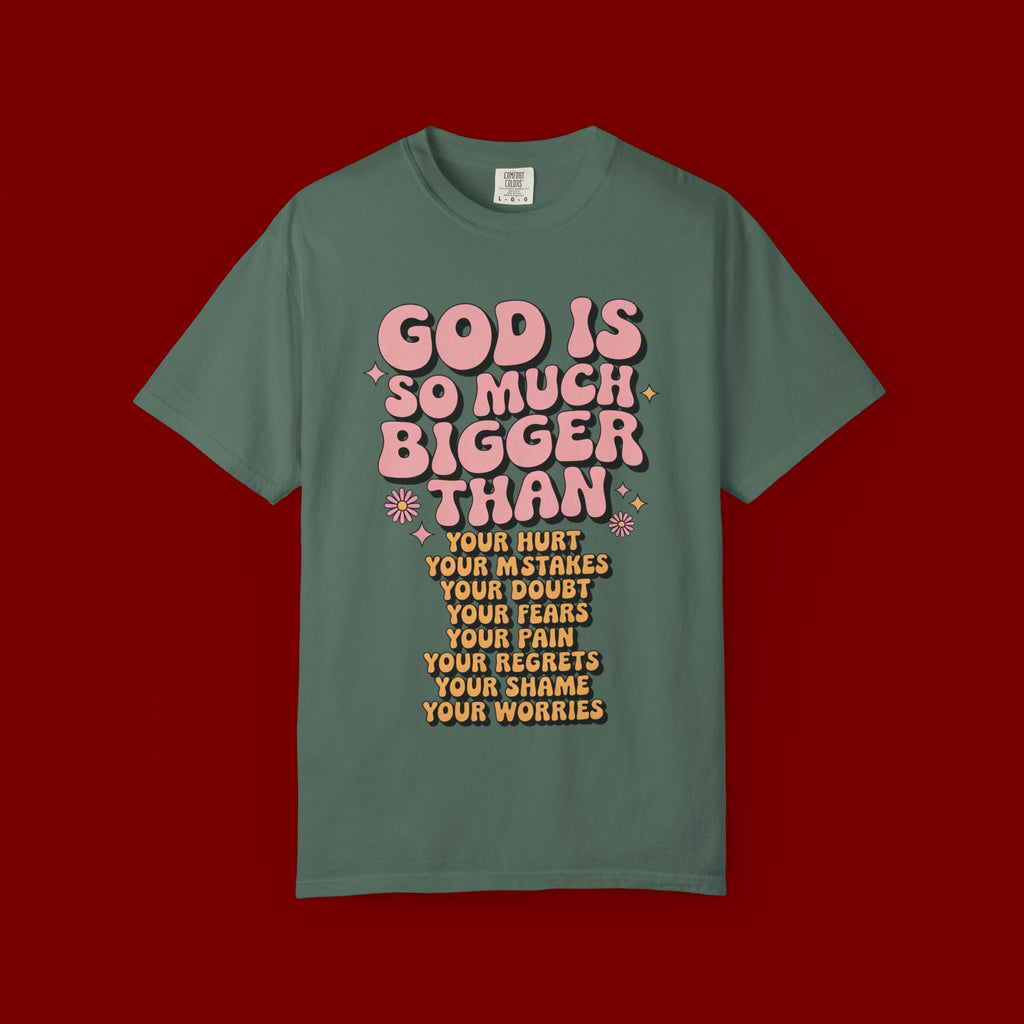 God Is So Much Bigger Tee — Retro Faith Graphic T-Shirt