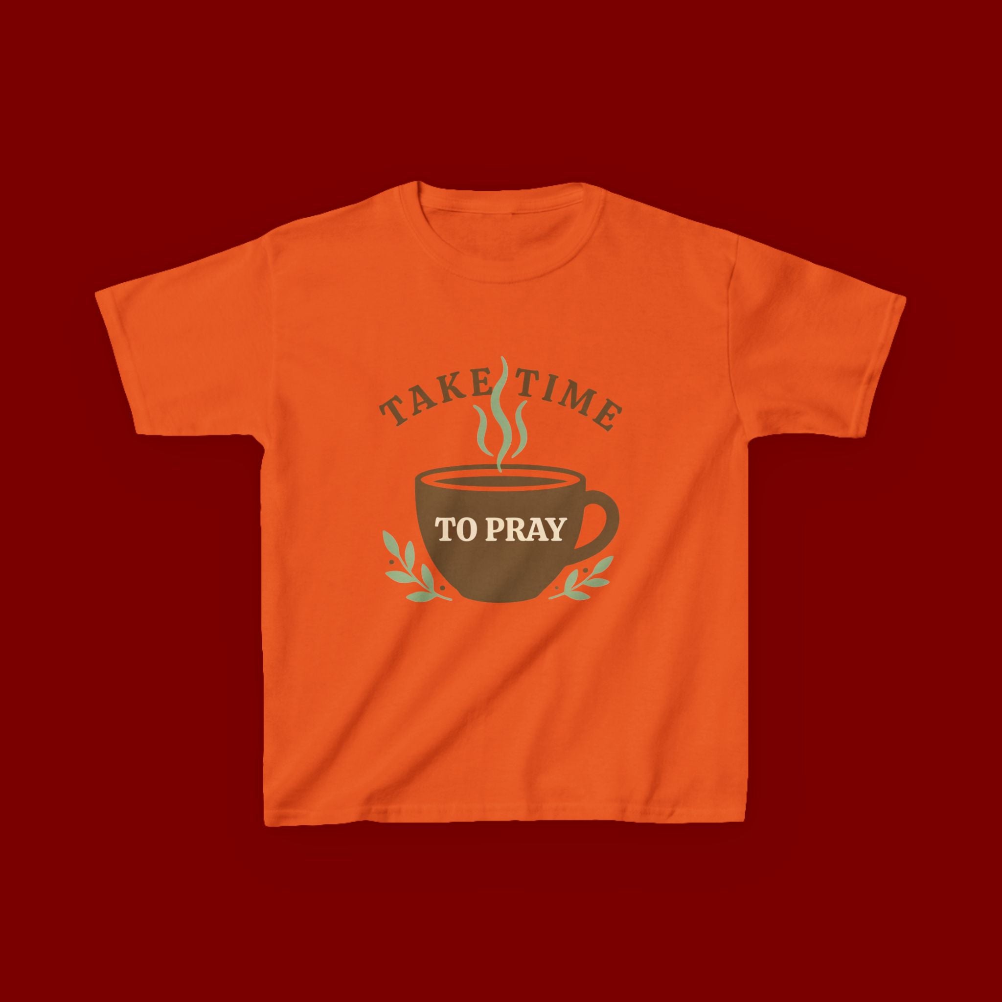Kids Tee — "Take Time to Pray" Coffee Cup Faith Graphic