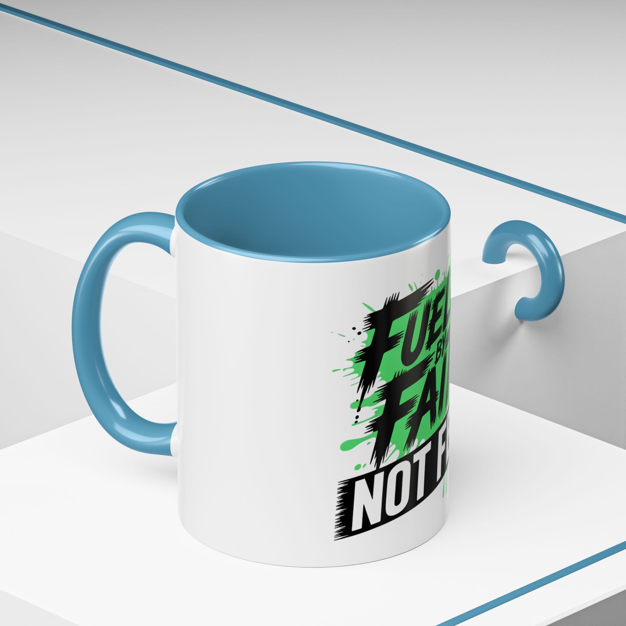 Accent Coffee Mug — "Fueled by Faith Not Fear" Inspirational Ceramic Mug (11/15 oz)